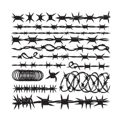 Barber Wire set isolated white background. Razor Wire in trendy minimal geometric style. Brutal prison fence collection. illustration can used web design