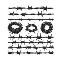 Barber Wire set isolated white background. Razor Wire in trendy minimal geometric style. Brutal prison fence collection. illustration can used web design vector