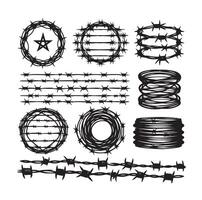 Barber Wire set isolated white background. Razor Wire in trendy minimal geometric style. Brutal prison fence collection. illustration can used web design vector