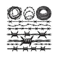 Barber Wire set isolated white background. Razor Wire in trendy minimal geometric style. Brutal prison fence collection. illustration can used web design vector