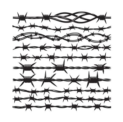 Barber Wire set isolated white background. Razor Wire in trendy minimal geometric style. Brutal prison fence collection. illustration can used web design