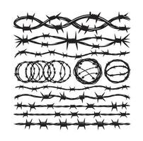 Barber Wire set isolated white background. Razor Wire in trendy minimal geometric style. Brutal prison fence collection. illustration can used web design vector