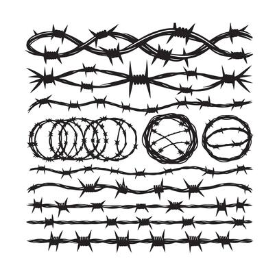 Barber Wire set isolated white background. Razor Wire in trendy minimal geometric style. Brutal prison fence collection. illustration can used web design