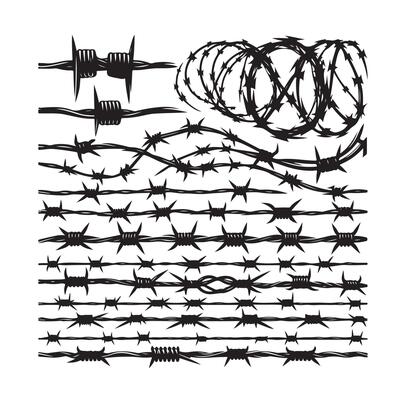 Barber Wire set isolated white background. Razor Wire in trendy minimal geometric style. Brutal prison fence collection. illustration can used web design