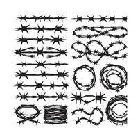 Barber Wire set isolated white background. Razor Wire in trendy minimal geometric style. Brutal prison fence collection. illustration can used web design vector