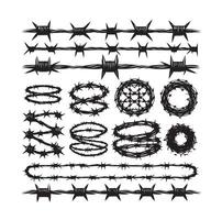 Barber Wire set isolated white background. Razor Wire in trendy minimal geometric style. Brutal prison fence collection. illustration can used web design vector