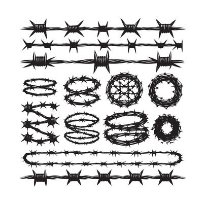 Barber Wire set isolated white background. Razor Wire in trendy minimal geometric style. Brutal prison fence collection. illustration can used web design