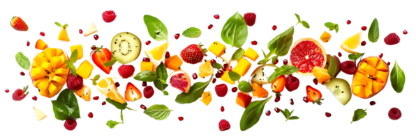 Fruit Salad Illustration with Mango, Kiwi, Strawberry, Raspberry and Grapefruit png