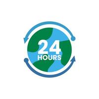 Globe illustration with 24 hours text suitable for illustrating time concept, perfect for business presentations, website banners, and social media posts vector