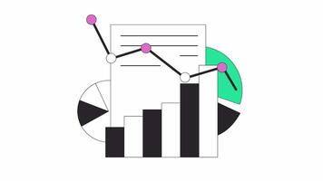 Business statistical data collecting line 2D objects animation. Analyzing commercial activity results flat color cartoon 4K , alpha channel. Infocharts animated items on white background video