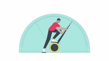 Open your full potential line 2D animation. South asian man turning gauge arrow to maximum 4K motion graphic. Increase productivity linear animated cartoon flat concept, white background video