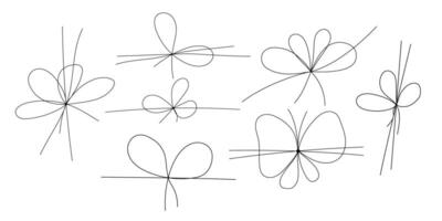 Simple line bows on ribbon. Bow on string set, lines and corners decoration design. Bowknot for package or letter, planner diary decent dividers vector