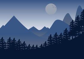 a mountain range with trees and a full moon vector