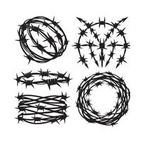 Barber Wire set isolated white background. Razor Wire in trendy minimal geometric style. Brutal prison fence collection. illustration can used web design vector