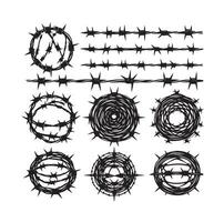 Barber Wire set isolated white background. Razor Wire in trendy minimal geometric style. Brutal prison fence collection. illustration can used web design vector