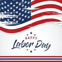 Labor Day greeting card with brush stroke background in United States national flag colors and hand lettering text Happy Labor Day. illustration. vector