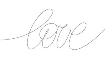 Love word. One line self-drawing animation. Continuous one line art drawing style. Black lines on a white background. video