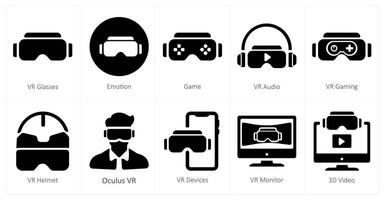 A set of 10 virtualreality icons as vr glaases, emotion, game vector