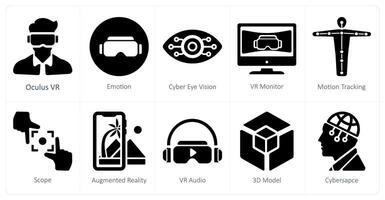 A set of 10 virtualreality icons as oculus vr, emotion, cyber eye vision vector