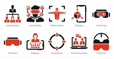 A set of 10 Virtual Reality icons as social network, virtual reality, motion capture vector