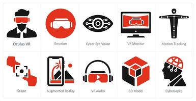 A set of 10 Virtual Reality icons as oculus vr, emotion, cyber eye vision vector