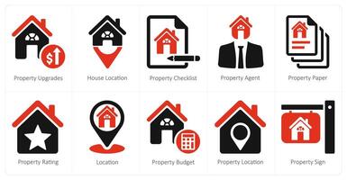 A set of 10 Real Estate icons as property upgrades, house location, property checklist vector