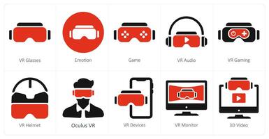 A set of 10 Virtual Reality icons as vr glaases, emotion, game vector