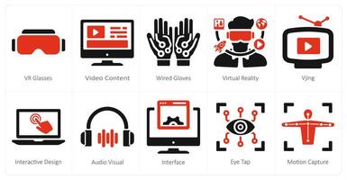 A set of 10 Virtual Reality icons as vr glasses, content, wired glasses vector