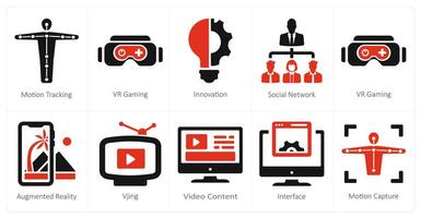 A set of 10 Virtual Reality icons as motion tracking, vr gaming, innovation vector