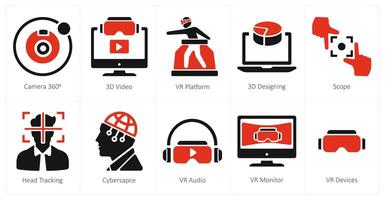 A set of 10 Virtual Reality icons as camera 360, 3d , vr platform vector
