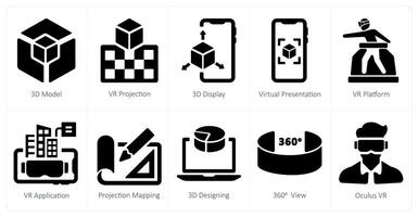 A set of 10 virtualreality icons as 3d model, vr projection, 3d display vector