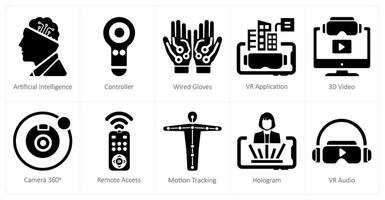 A set of 10 virtualreality icons as artificial intelligence, controller, wired gloves vector