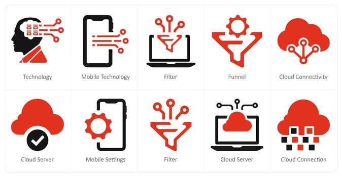 A set of 10 web marketing icons as technology, mobile technology, filter vector
