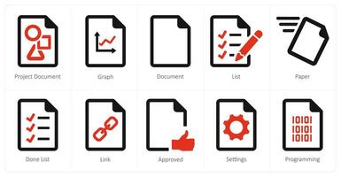 A set of 10 File icons as project document, graph, document vector