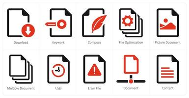 A set of 10 File icons as download, keywork, compose vector