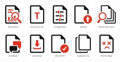 A set of 10 File icons as data search, document file, configuration vector