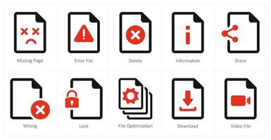 A set of 10 File icons as missing page, error file, delete vector