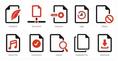 A set of 10 File icons as compose, document, keywork vector
