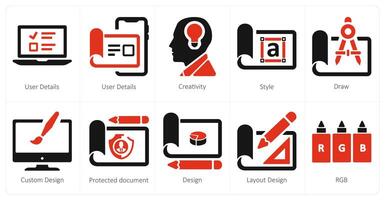 A set of 10 web marketing icons as user details, creativity, style vector