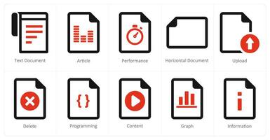 A set of 10 File icons as text document, article, performance vector
