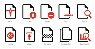 A set of 10 File icons as account, upload, remove vector