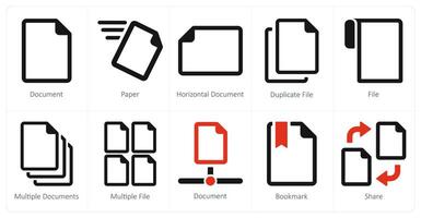 A set of 10 File icons as document, paper, horizontal document vector
