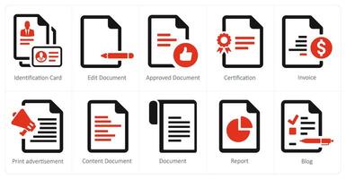 A set of 10 web marketing icons as identification card, edit document, approved document vector