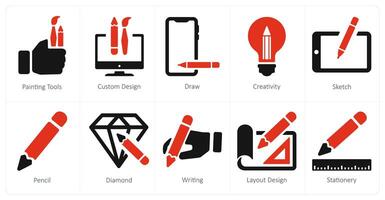 A set of 10 web marketing icons as painting tools, custom design, draw vector