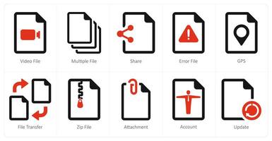 A set of 10 File icons as file, multiple file, share vector