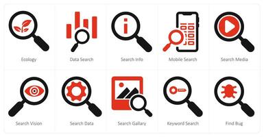 A set of 10 web marketing icons as ecology, data search, search info vector