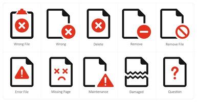 A set of 10 File icons as wrong file, wrong, delete vector