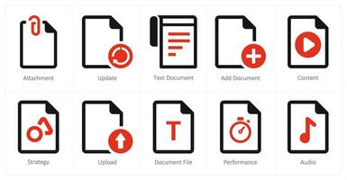 A set of 10 File icons as attachment, update, text document vector