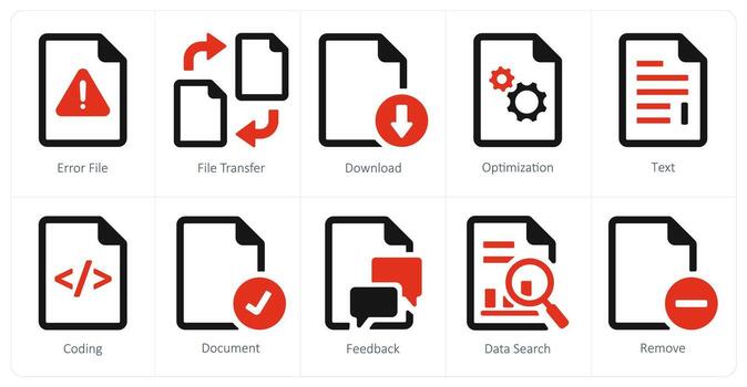 A set of 10 File icons as error file, file transfer, download vector