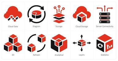 A set of 10 web marketing icons as cloud data, diagram, storage vector